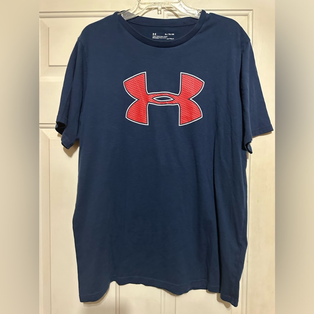 Under Armour Mens Big Logo Crewneck‎ Short Sleeve T-Shirt Navy Blue X-Large